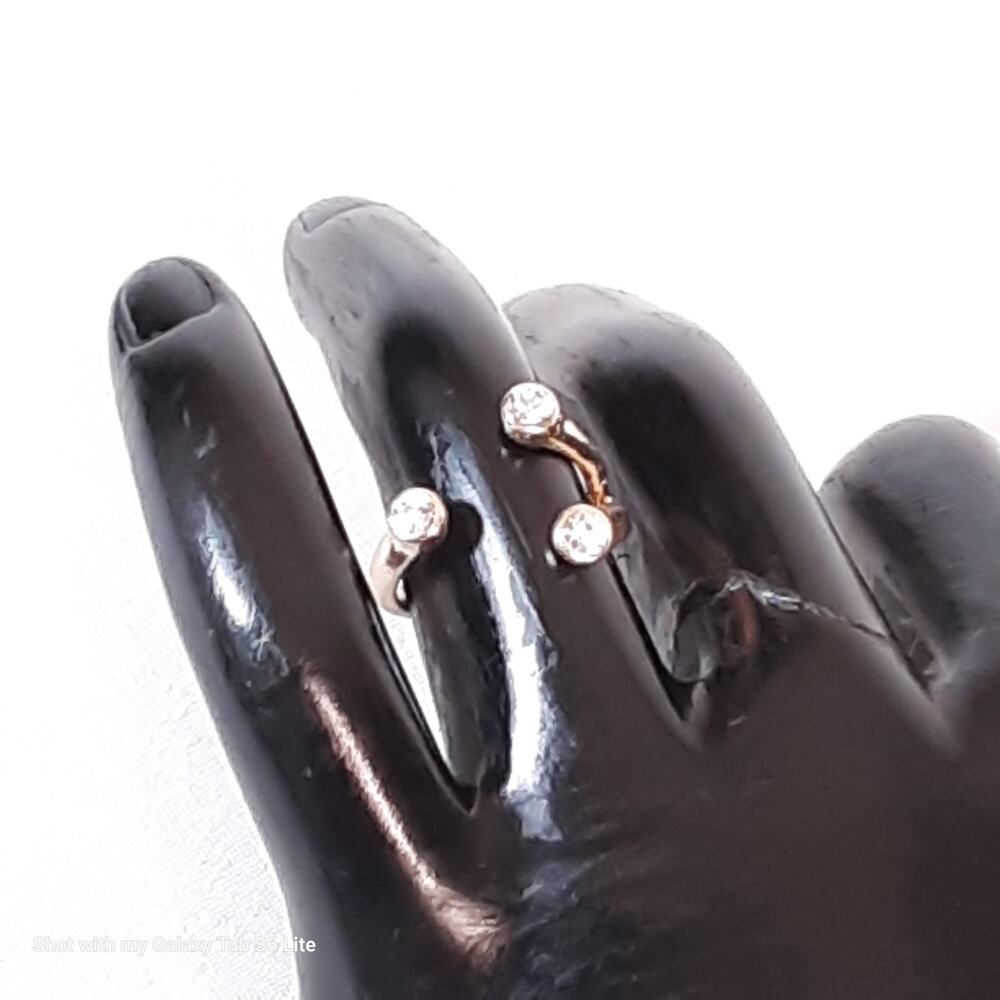 💎Gold Tone Open Ring with Clear Stone Tips Branch Design, Elegant Trendy